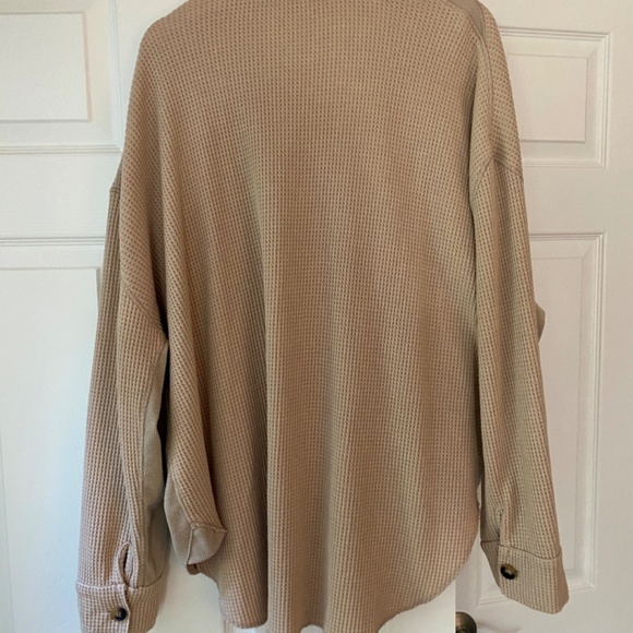 Oversized Waffle Button Up Dusty Pink & Beige - Picture 8 of 13